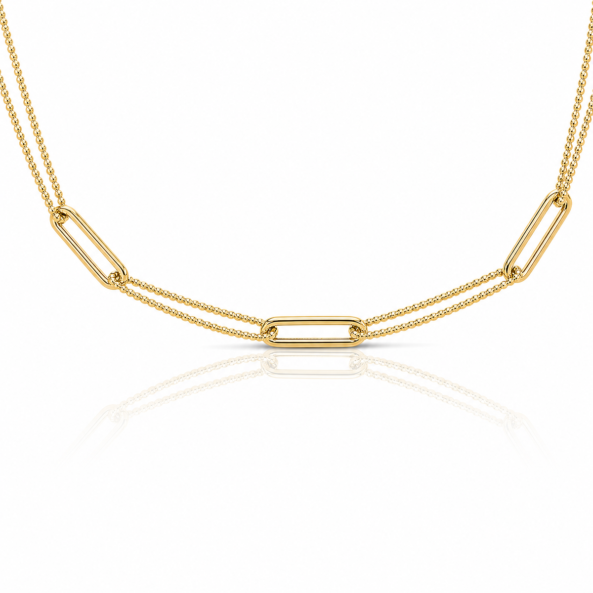 Leslie's 10K Polished and Textured Paperclip Link Necklace - Lifestyle View