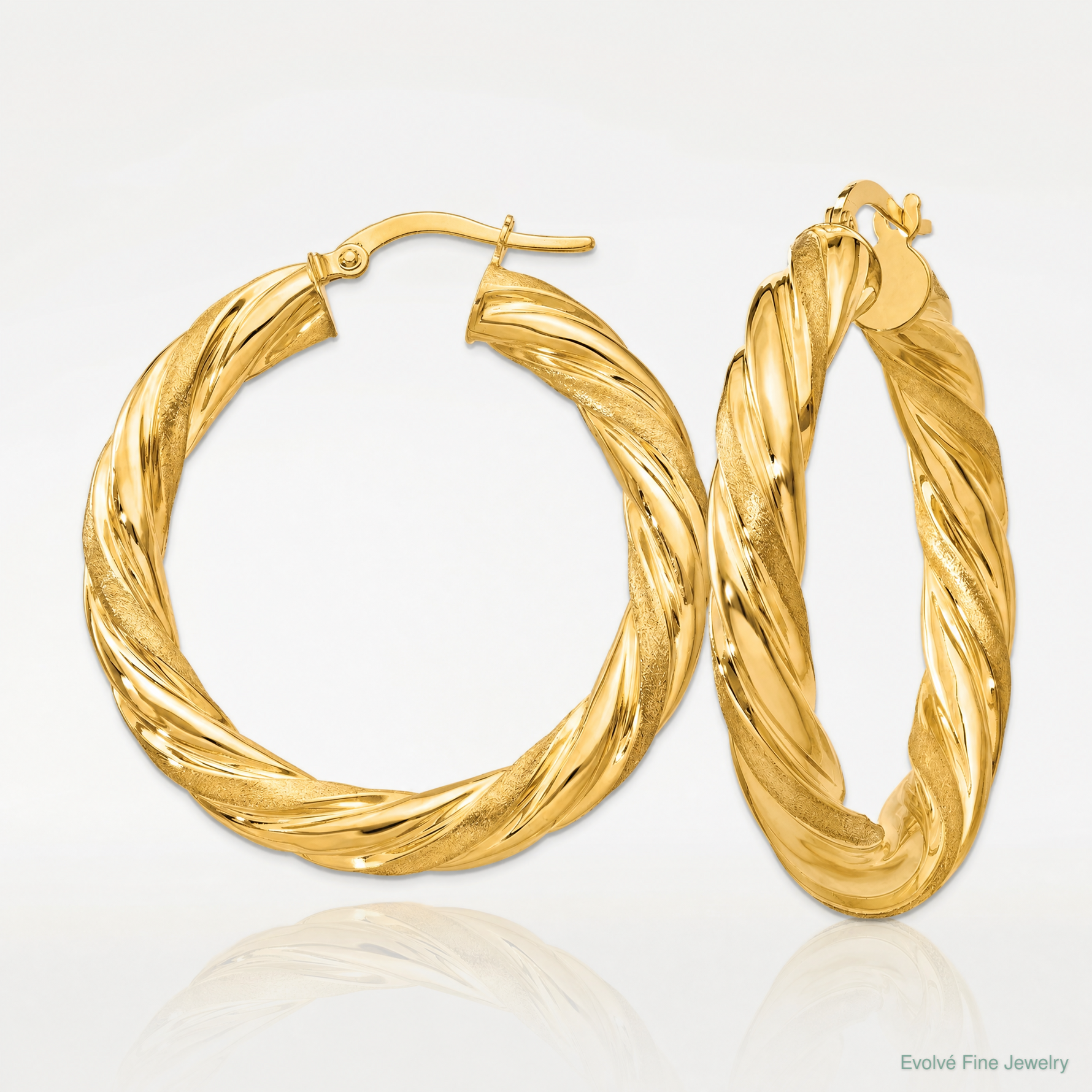 10k 5mm Satin & Polished Twisted Hoop Earrings - Lifestyle View