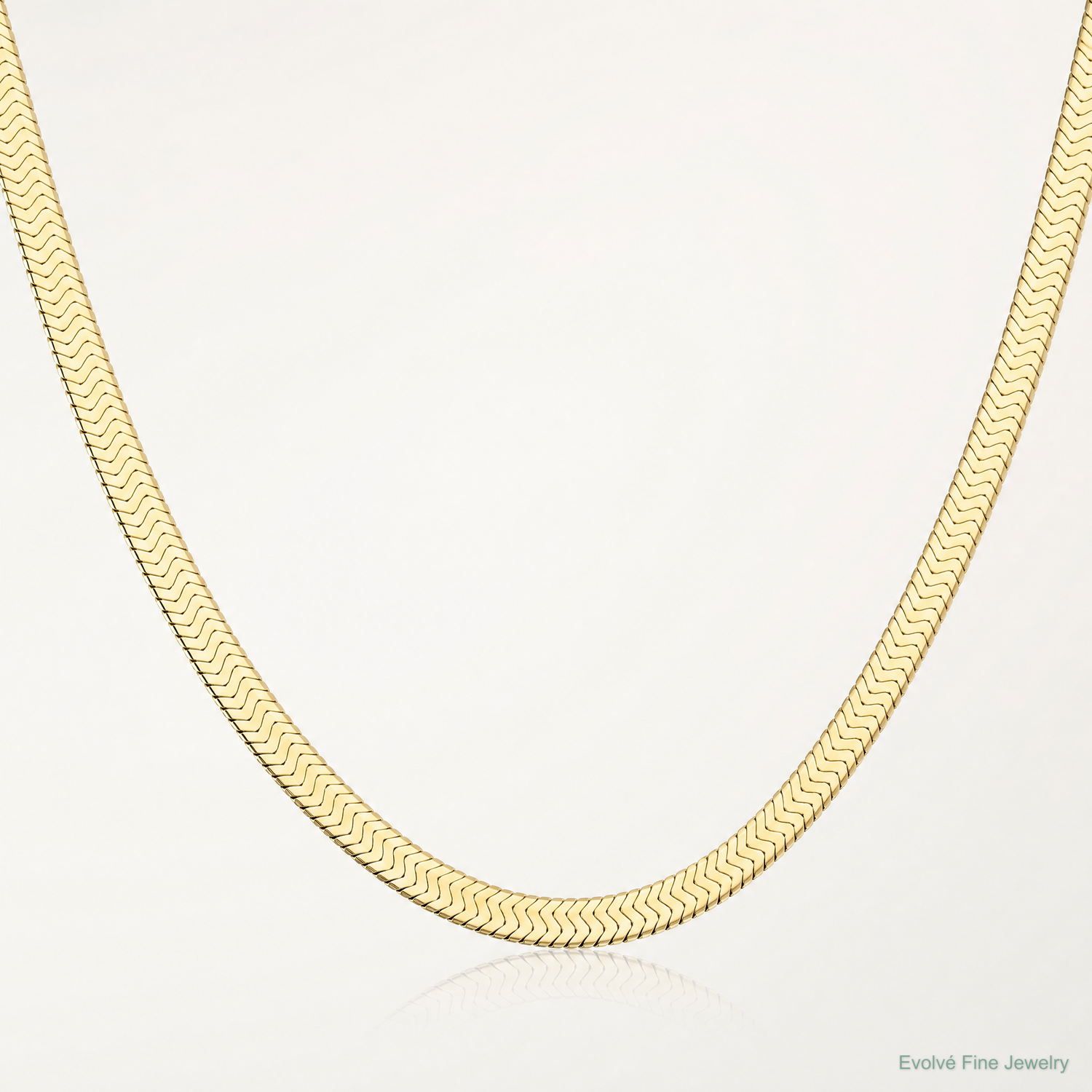 10k 3mm Silky Herringbone Chain - Lifestyle View