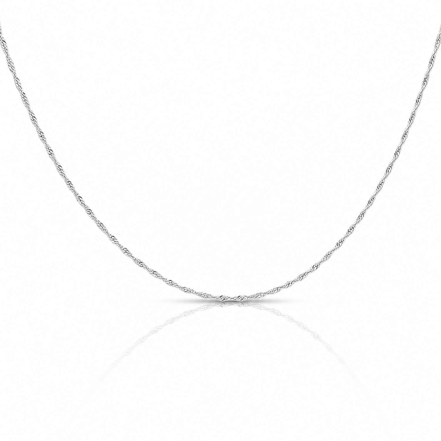 14k White Gold 1mm Carded Singapore Chain - Lifestyle View