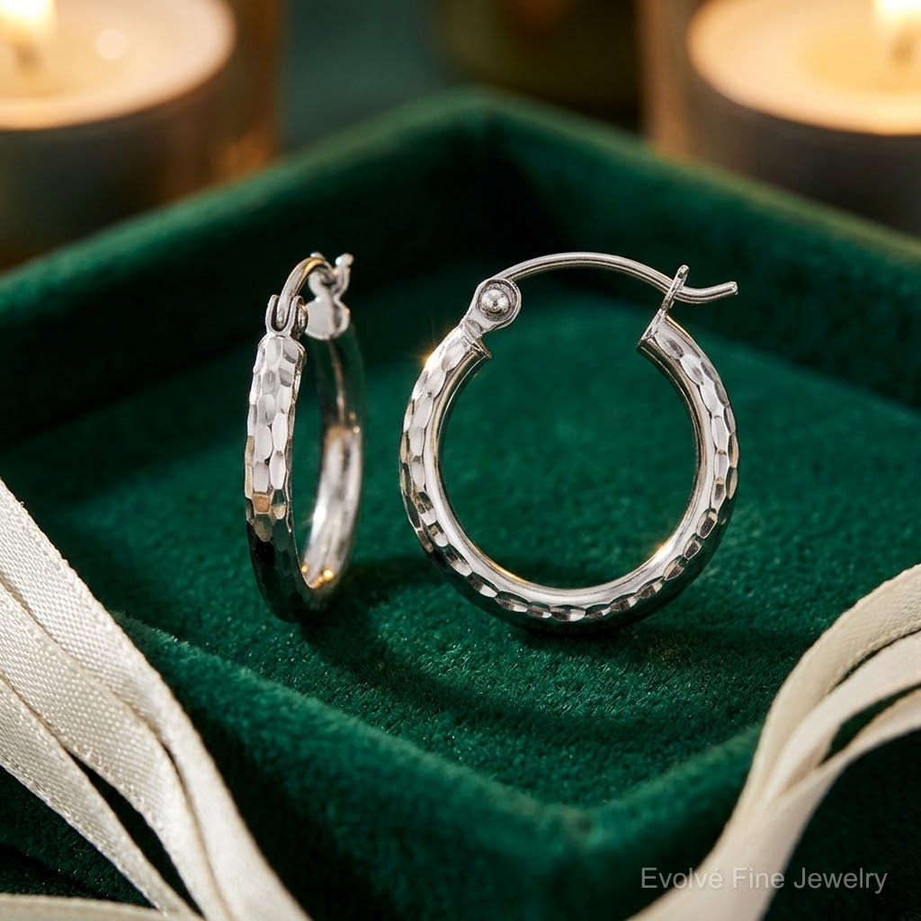 10k White Gold Diamond-cut 2mm Round Tube Hoop Earrings - Lifestyle View