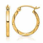 10K 1.5x15mm Diamond Cut Hoop Earrings - Lifestyle View