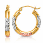 10K White & Rose Rhodium D/C 3x20mm Hoop Earrings - Lifestyle View