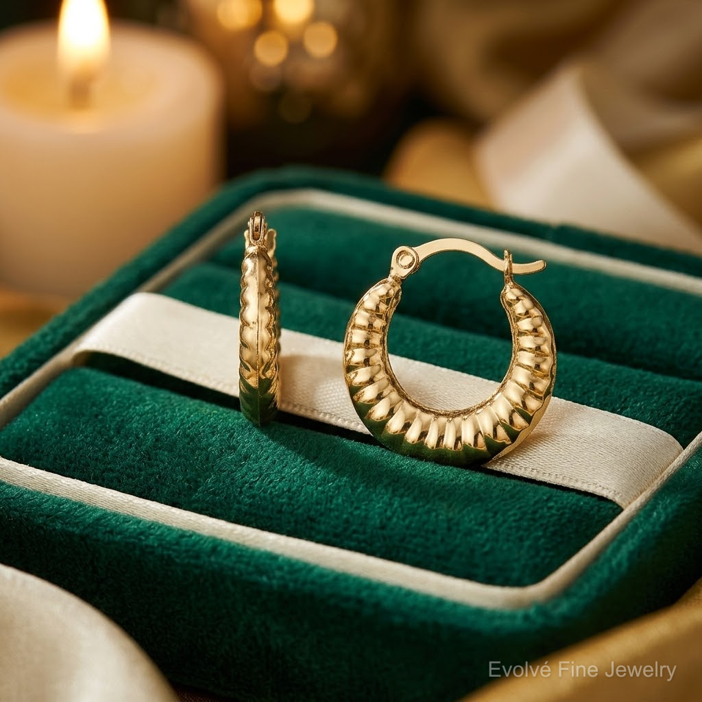 10K Scalloped Hollow Hoop Earrings - Lifestyle View