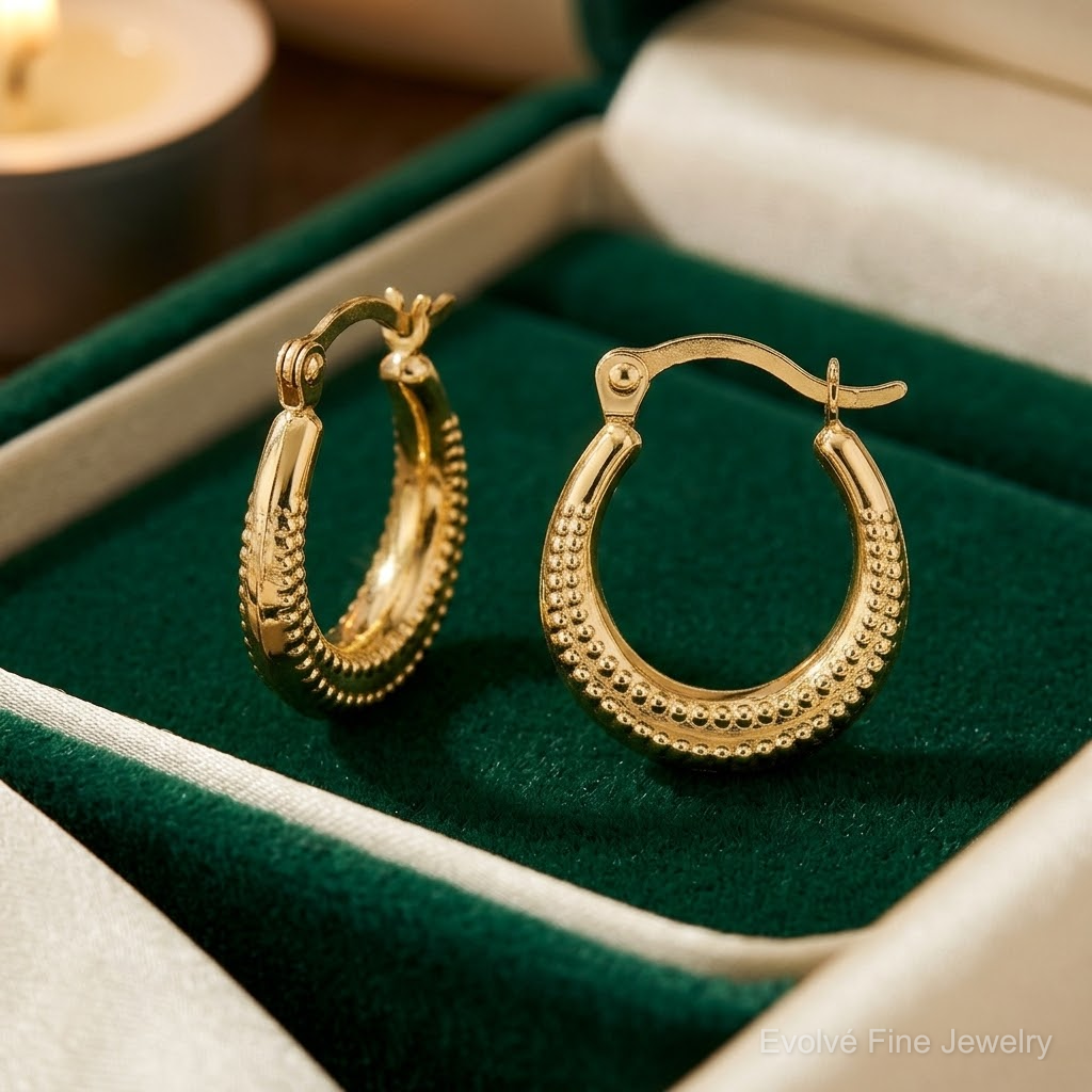 10K Scalloped Textured Hollow Hoop Earrings - Lifestyle View