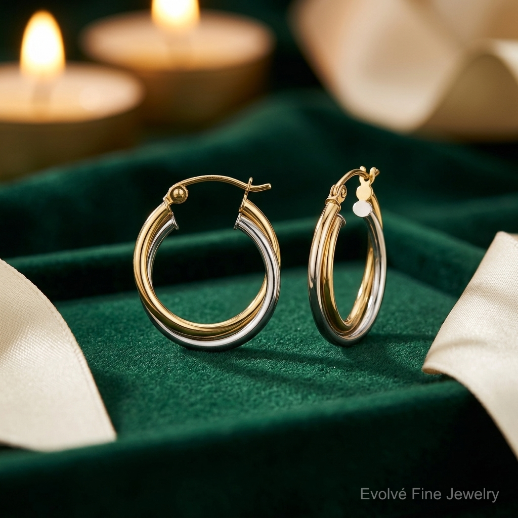 10K Two-tone Twist Hoop Earring - Lifestyle View