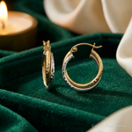 10K Two-tone Textured Twist Hoop Earrings - Lifestyle View