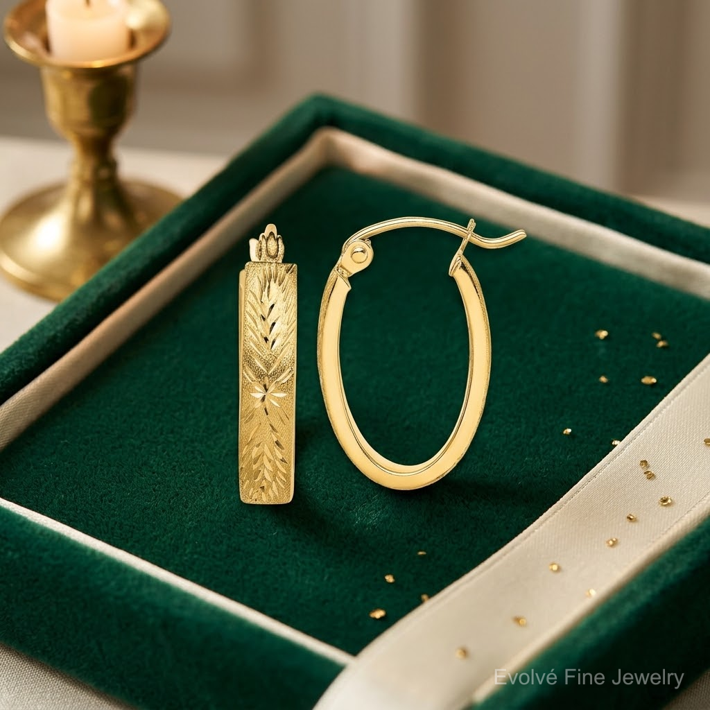 10K Brushed Diamond Cut Oval Hoop Earrings - Lifestyle View