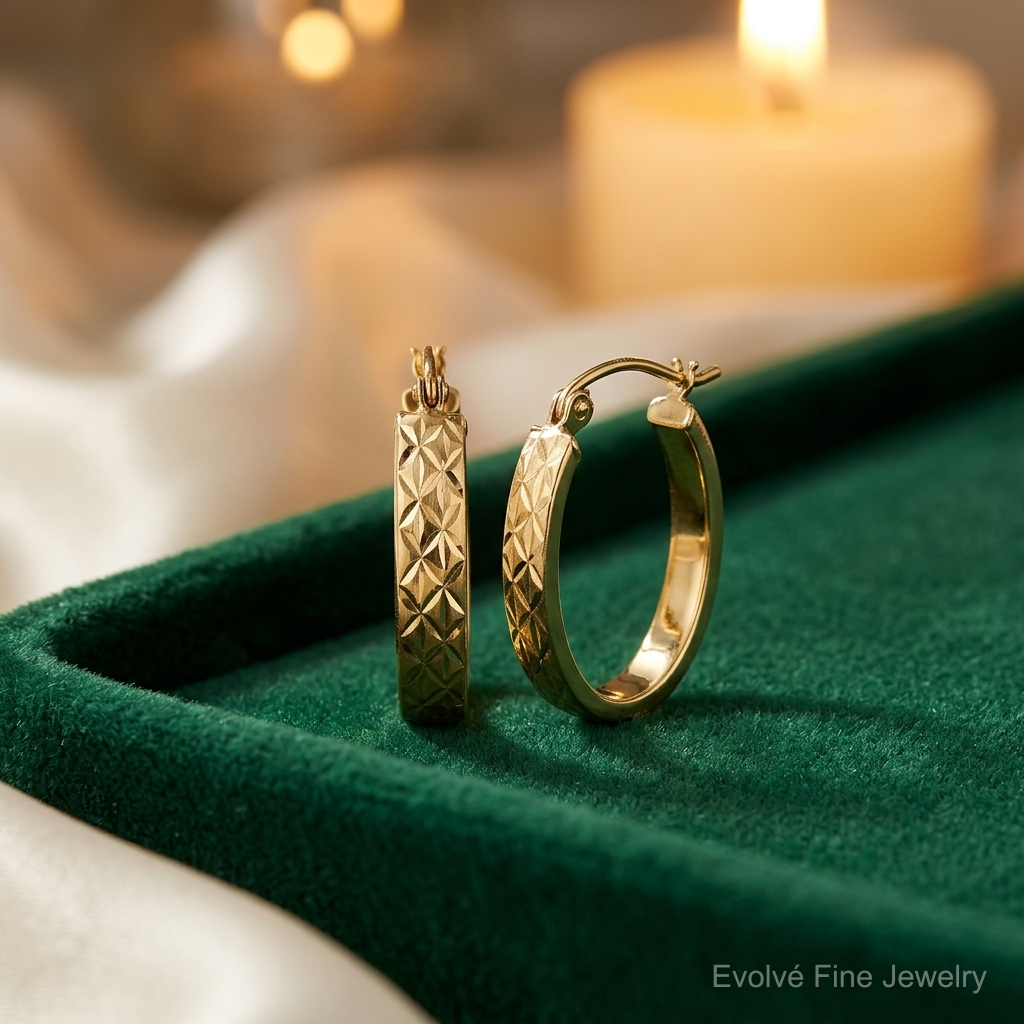 10K Diamond Cut Oval Hoop Earrings - Lifestyle View