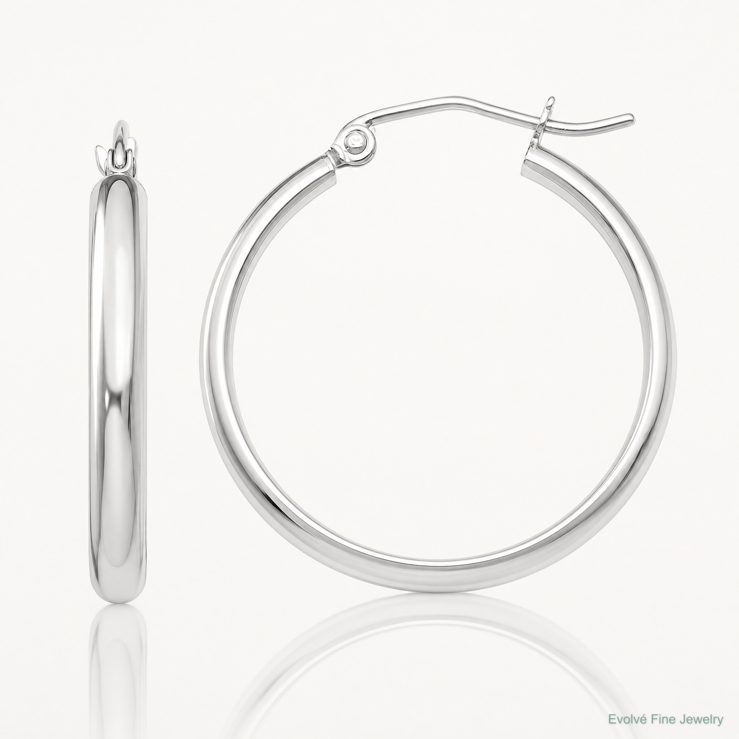 10k White Gold Polished Hoop Earring - Lifestyle View