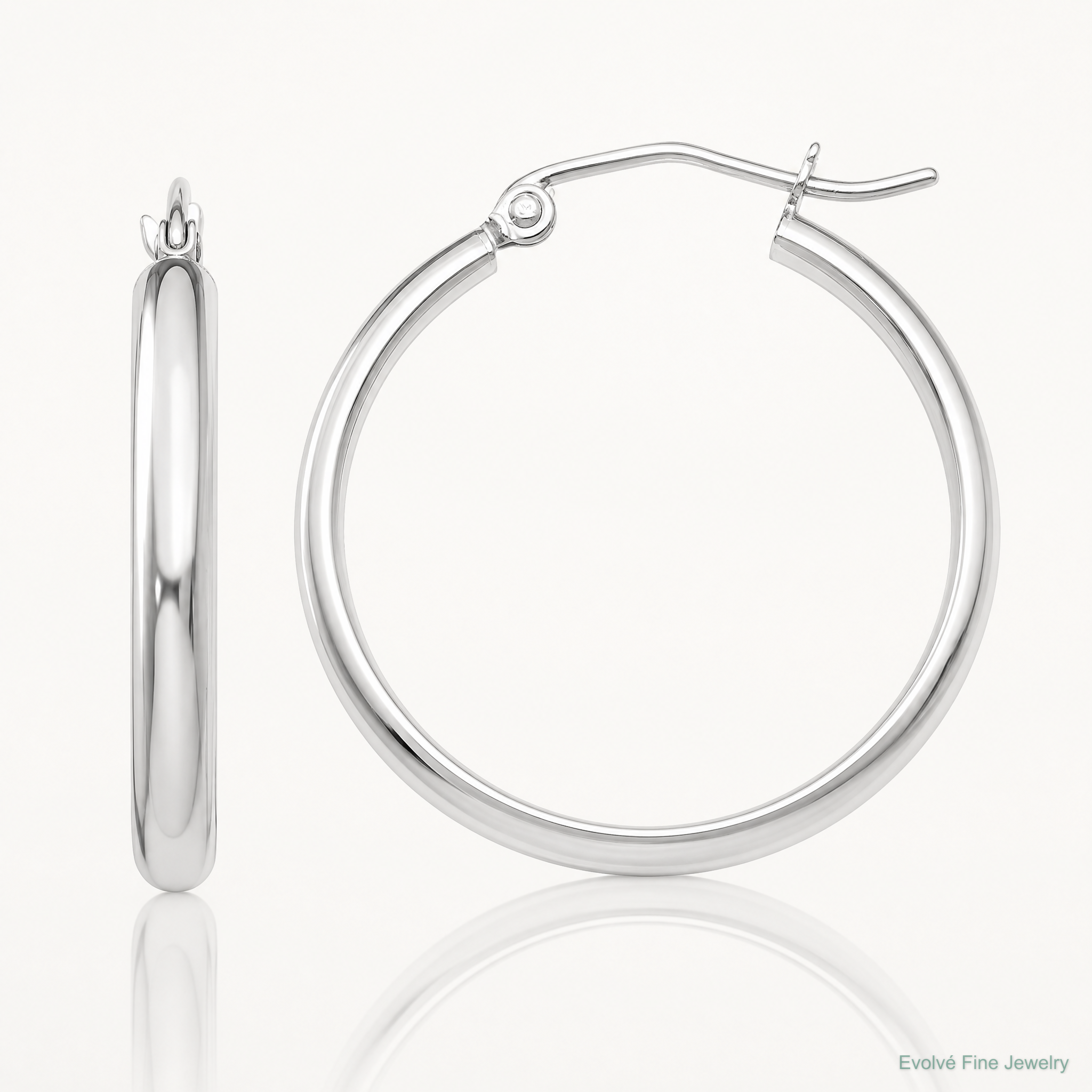 10k White Gold Polished Hoop Earring - Lifestyle View