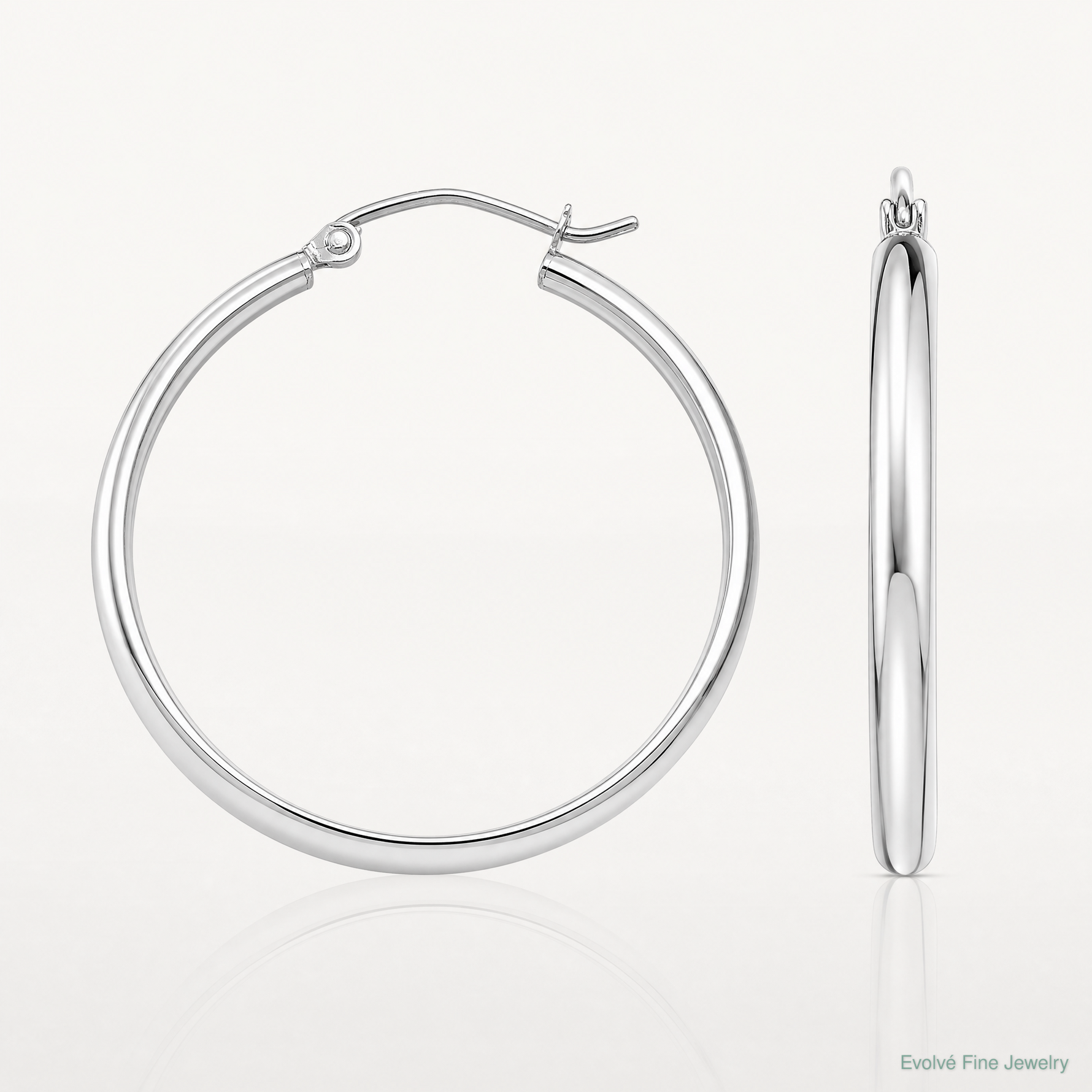10k White Gold Polished Hoop Earring - Lifestyle View