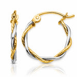 10k Two-tone Polished 1.8mm Twisted Hoop Earrings - Lifestyle View