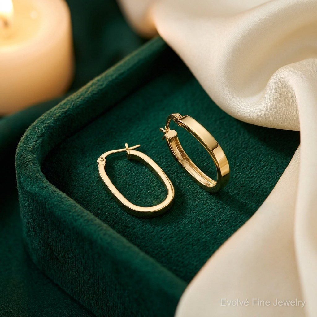 10K 3x2mm Oval Hoop Earrings - Lifestyle View