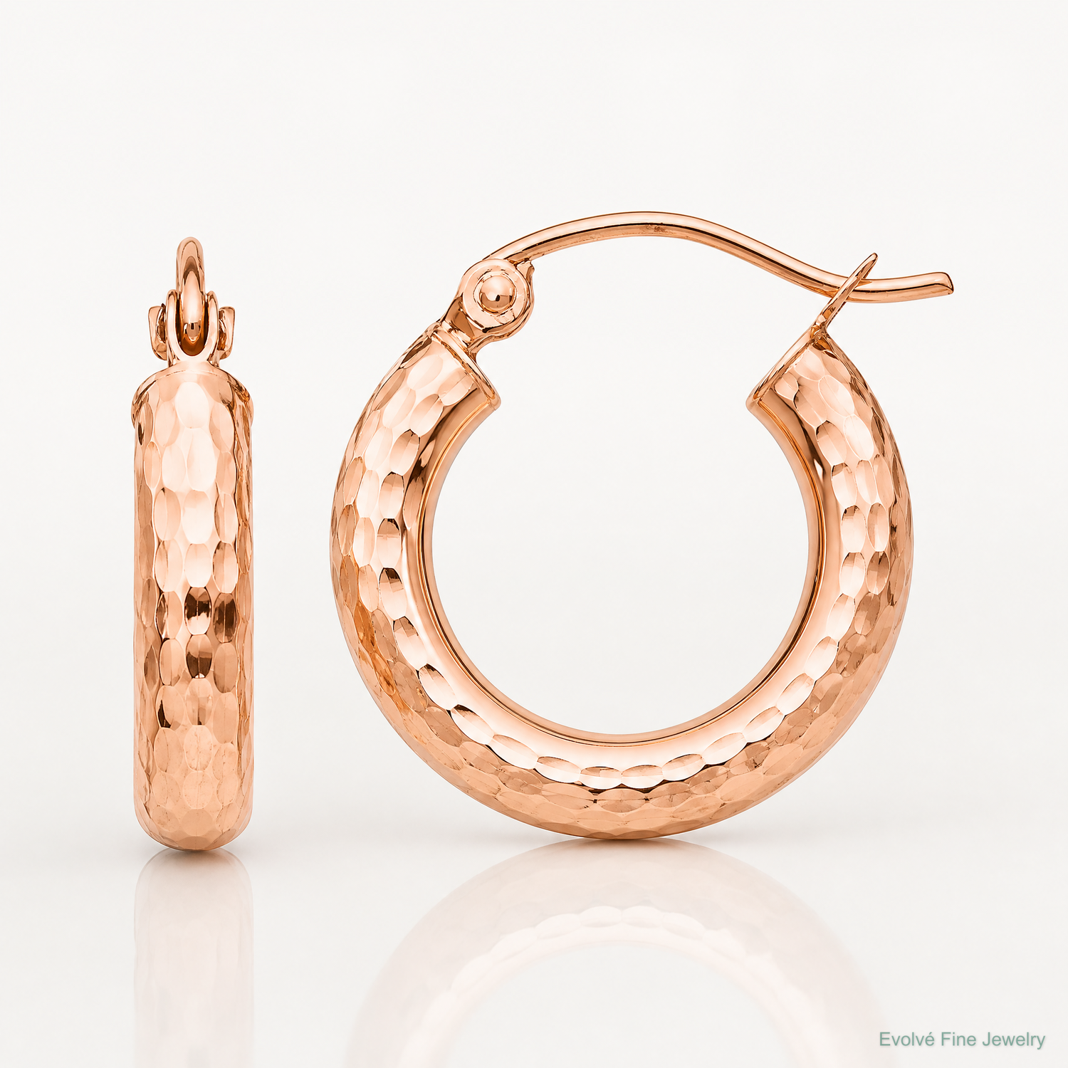 10K Rose Gold Polished Lightweight Small Diamond-cut Tube Hoop Earrings - Lifestyle View