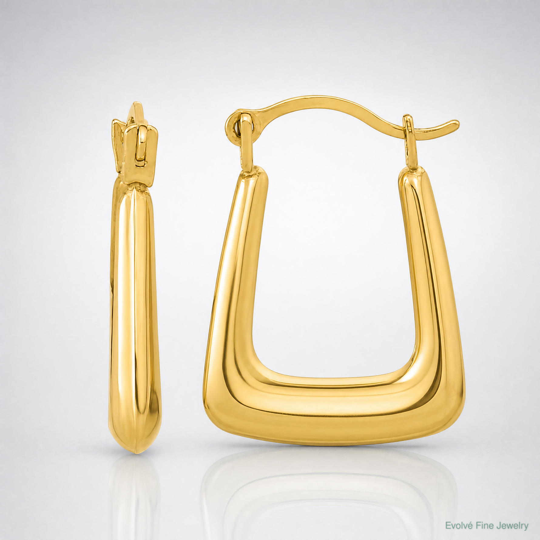 10K Polished Hollow Fancy Hoops - Lifestyle View