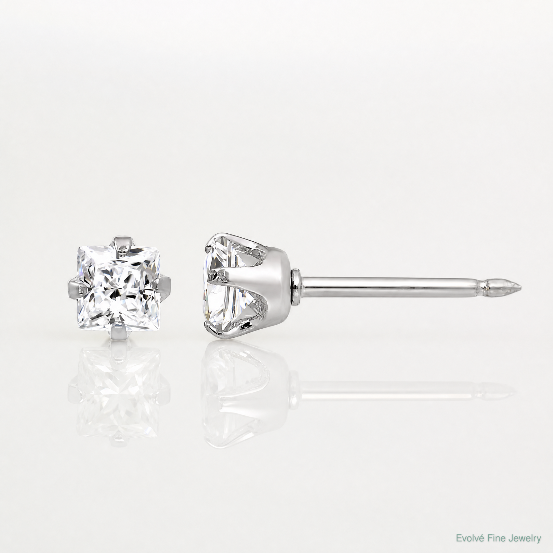 Inverness 14k White Gold 3mm Square CZ Post Earrings - Lifestyle View