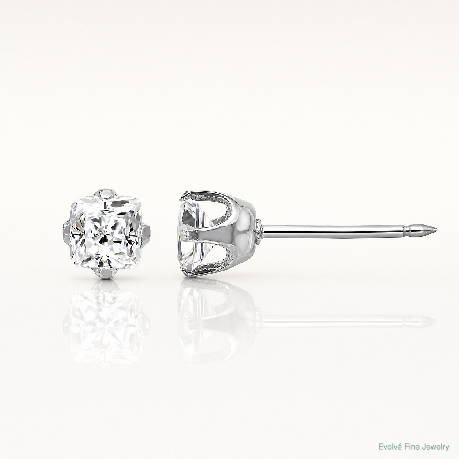 Inverness 14k White Gold 5mm Sq CZ Post Earrings - Lifestyle View