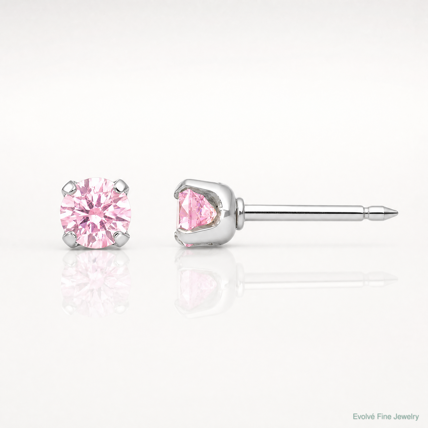 Inverness 14k White 3mm Pink CZ Earrings - Lifestyle View