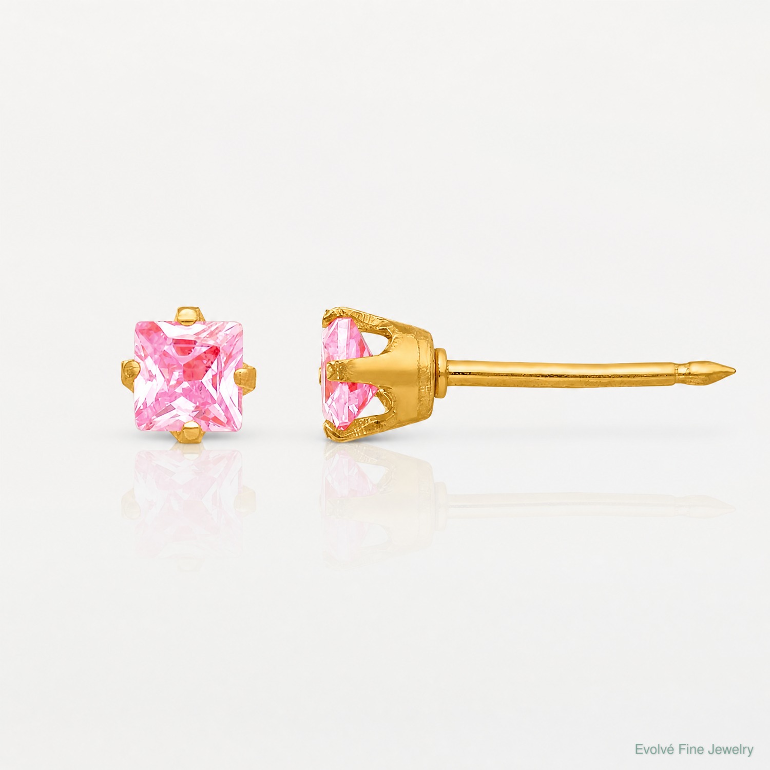 Inverness 14k 3mm Square Pink CZ Post Earrings - Lifestyle View