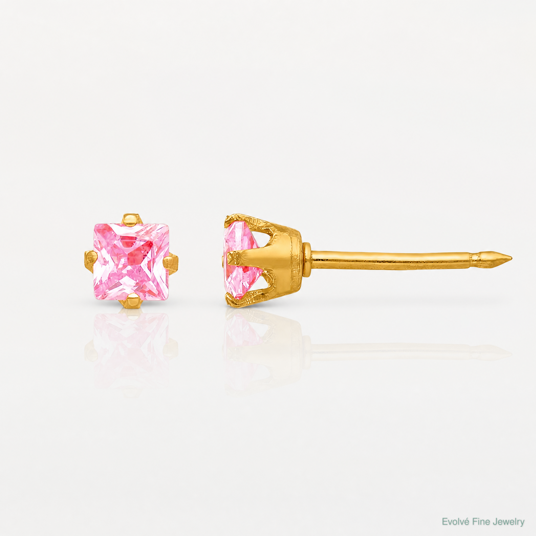Inverness 14k 3mm Square Pink CZ Post Earrings - Lifestyle View
