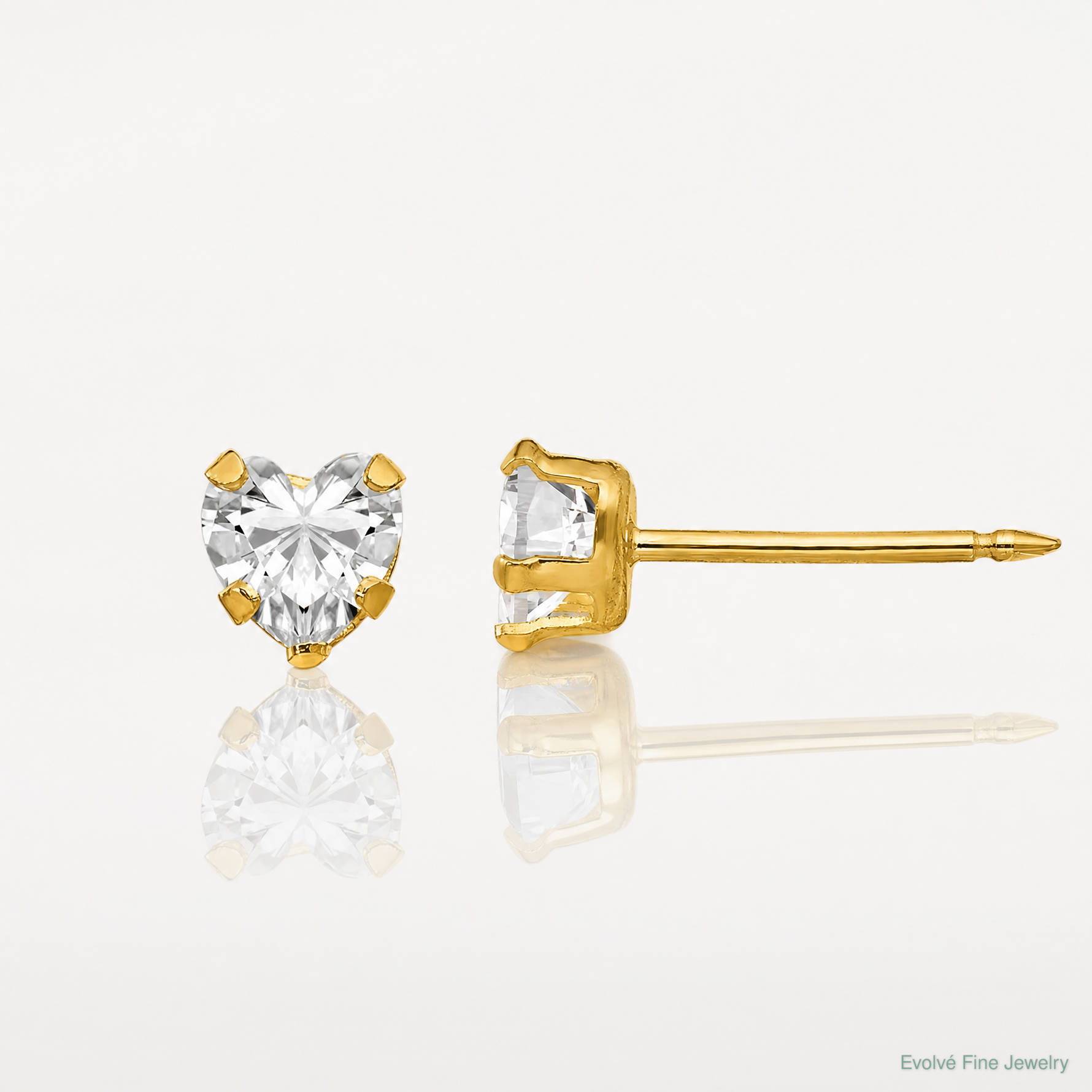 Inverness 14k 4mm Clear Heart CZ Earrings - Lifestyle View