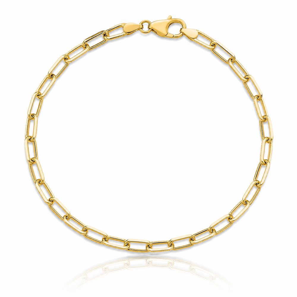 14K Yellow Gold 3.0mm Solid Beveled Diamond-Cut Paperclip Chain Bracelet 7"-8"