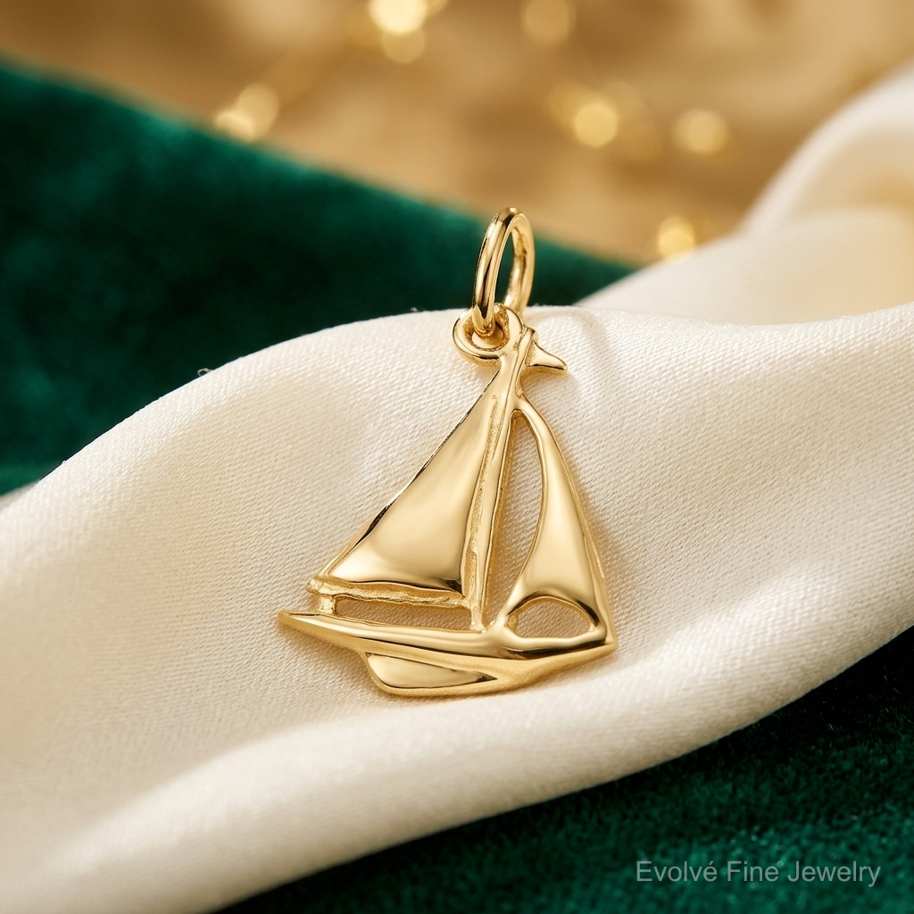 14K  3D Sailboat Charm - Lifestyle View
