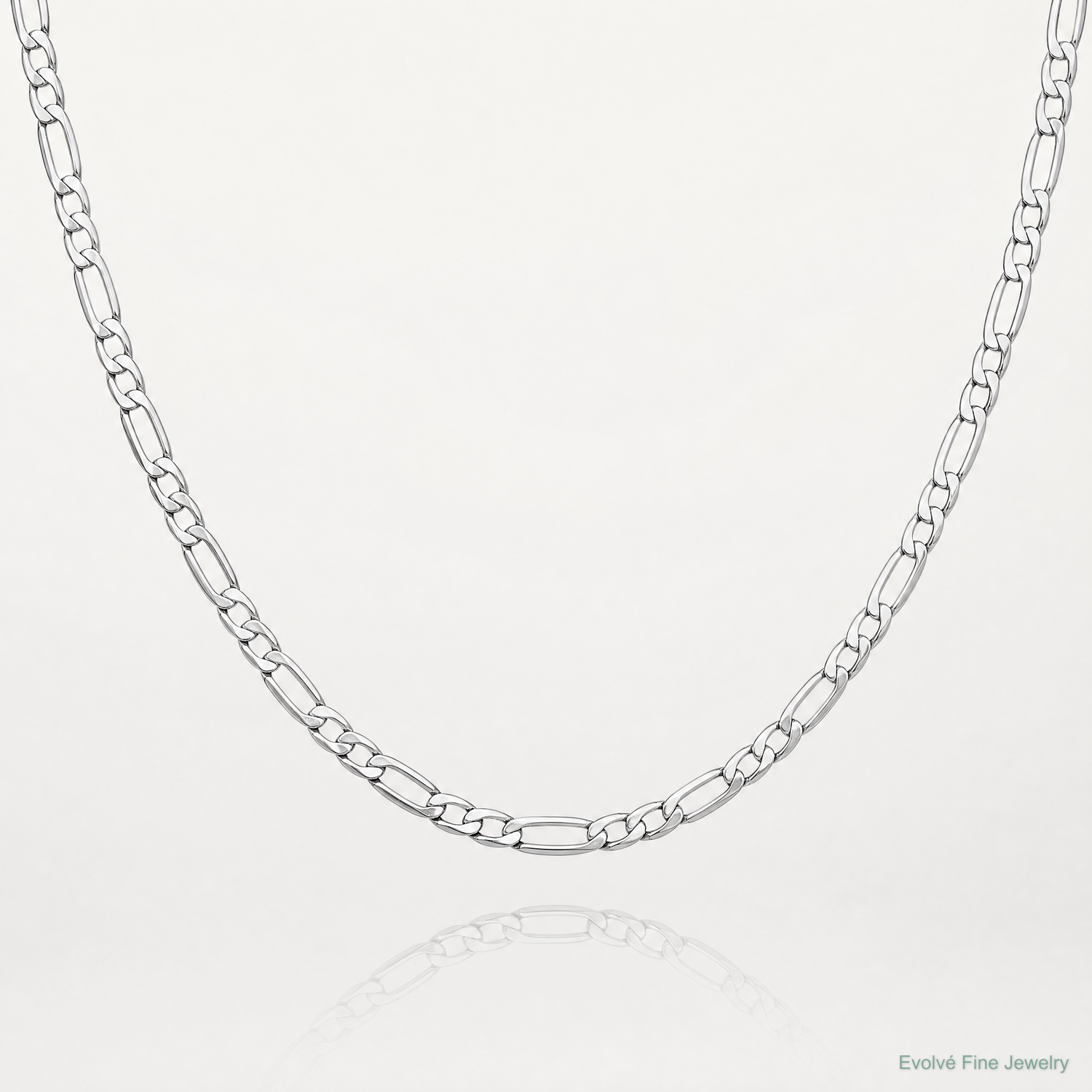 14k White Gold 3.5mm Semi-Solid Figaro Chain - Lifestyle View