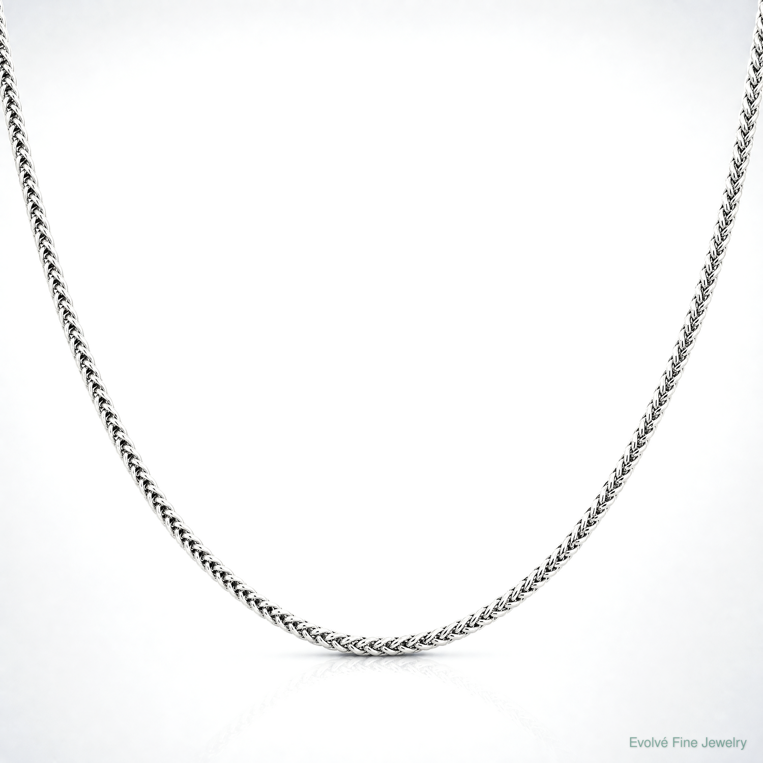 14k White Gold 2.35mm Semi-solid 3-Wire Wheat Chain - Lifestyle View