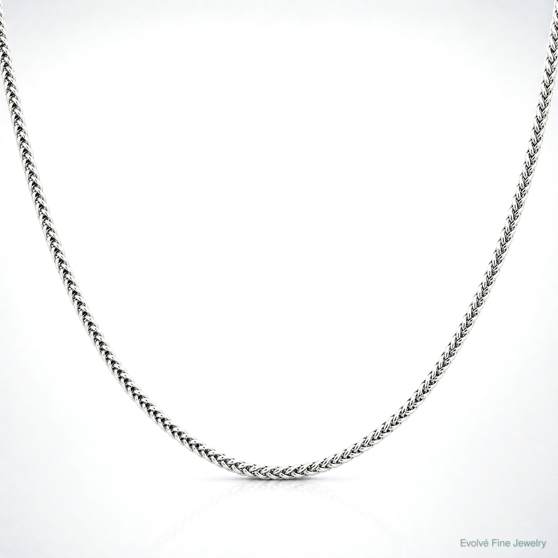 14k White Gold 2.35mm Semi-solid 3-Wire Wheat Chain - Lifestyle View