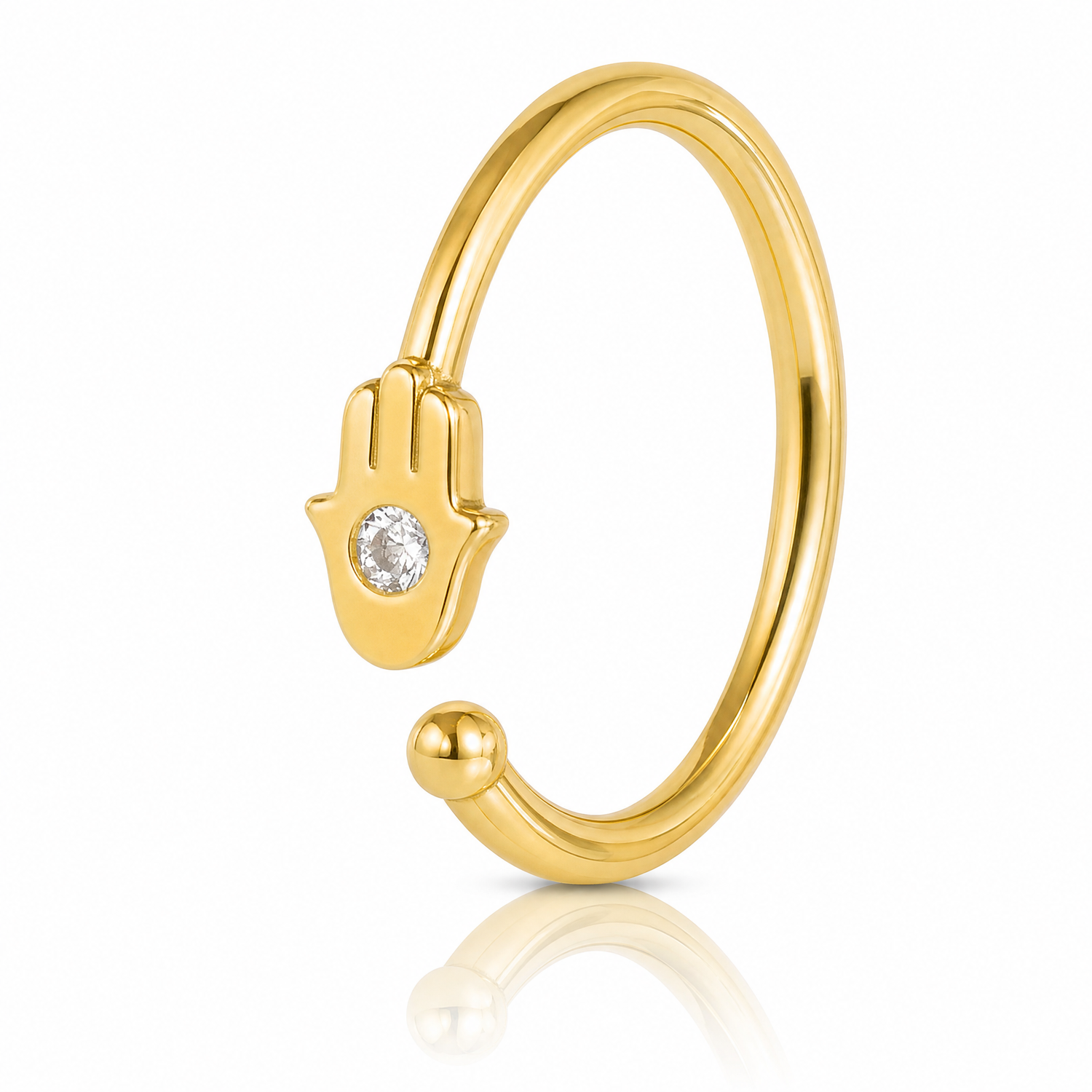 14K 20 Gauge Polished CZ Hamsa Nose Ring - Lifestyle View
