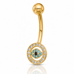 14K 14 Gauge Polished Multi-color CZ Evil Eye Navel/Belly Ring - Lifestyle View
