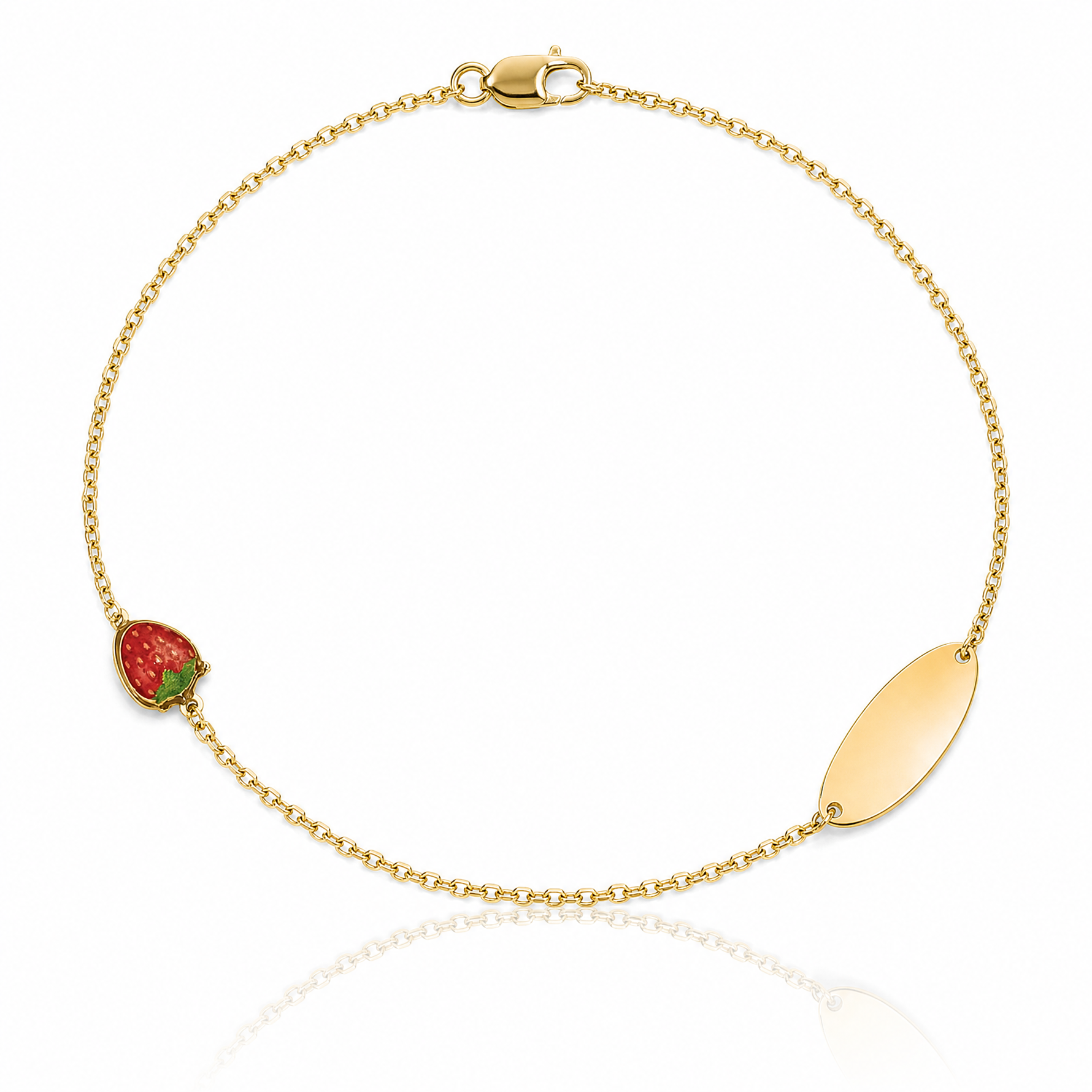 14k Enameled Strawberry Baby ID 5.5in w/.5 in Ext Bracelet - Lifestyle View