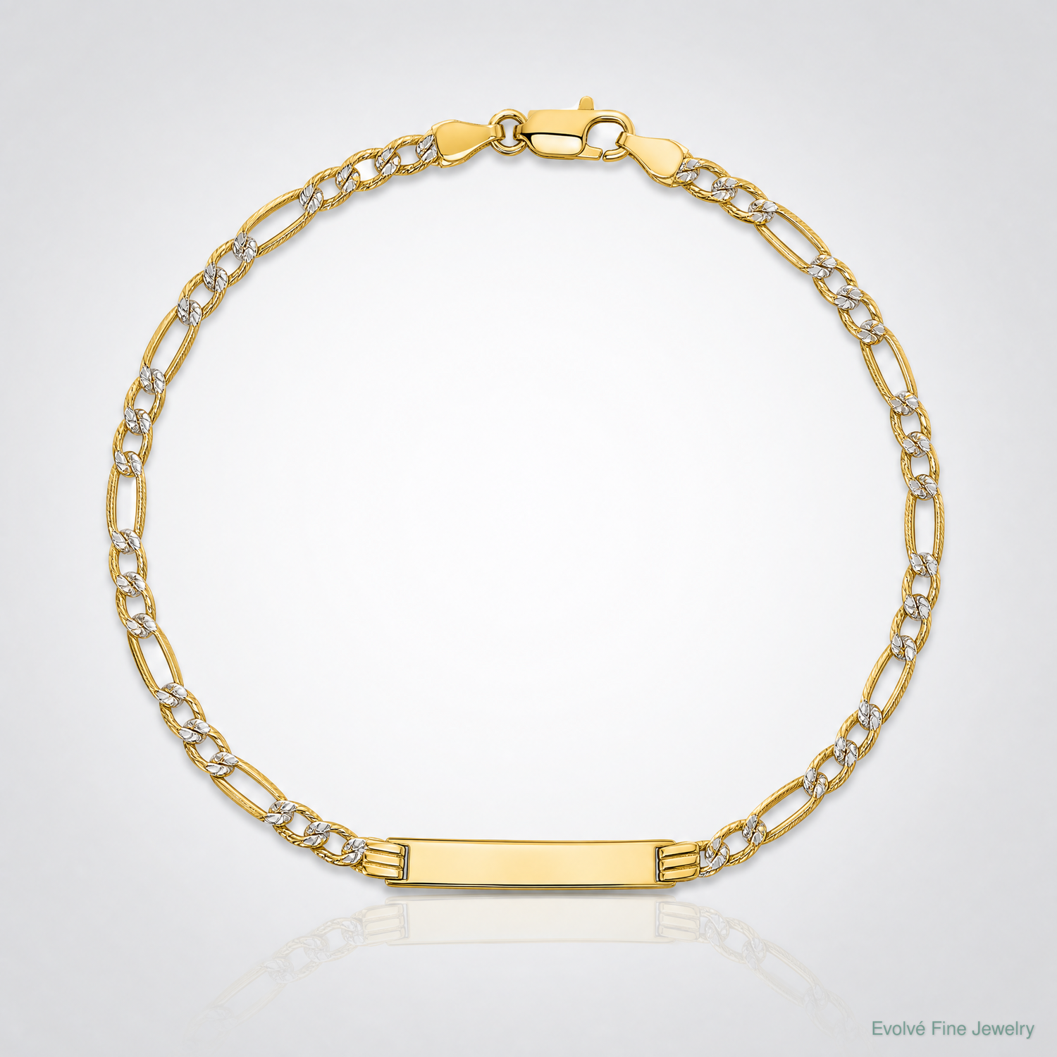 14k w/Rhodium Children's Pavé Figaro Link ID Bracelet - Lifestyle View