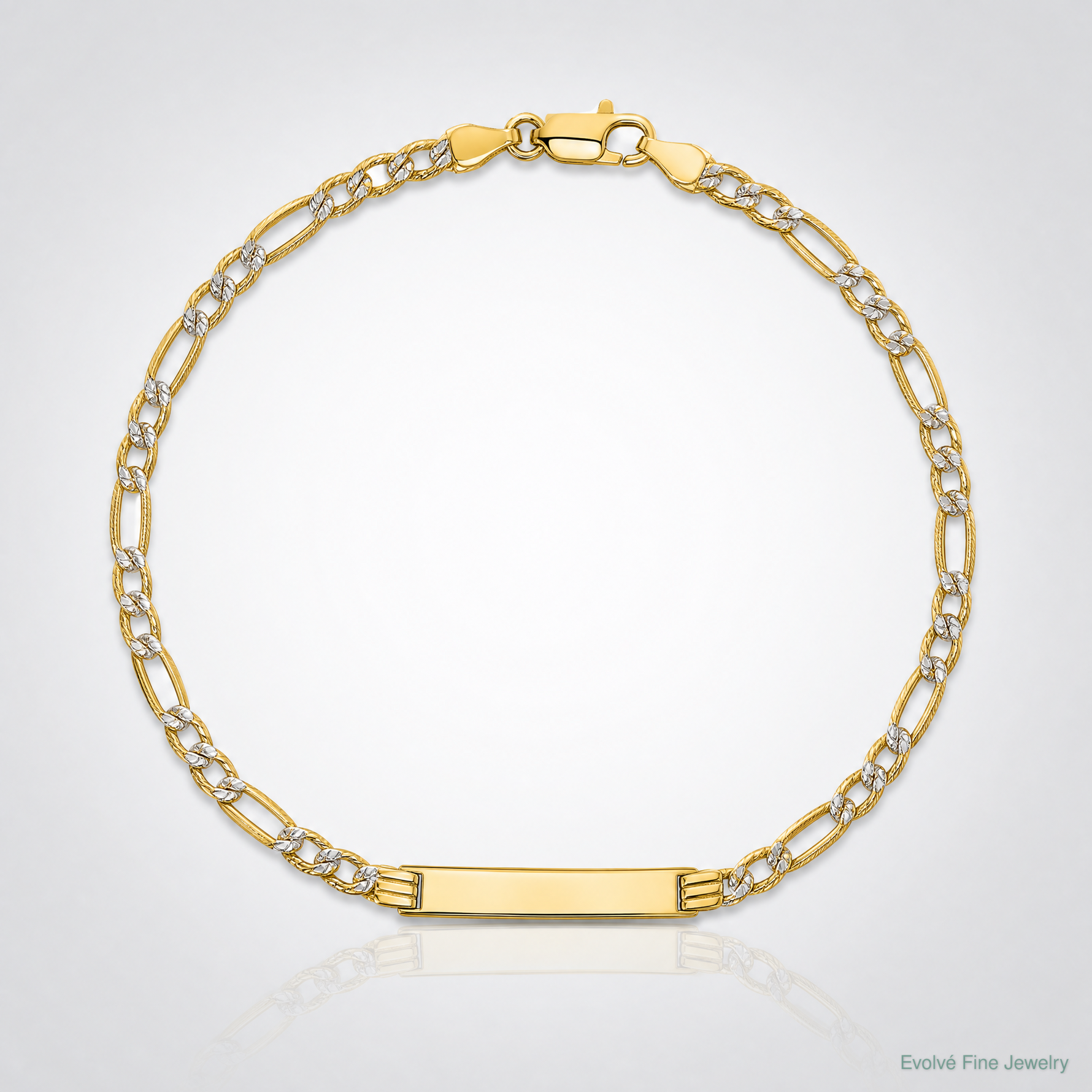 14k w/Rhodium Children's Pavé Figaro Link ID Bracelet - Lifestyle View