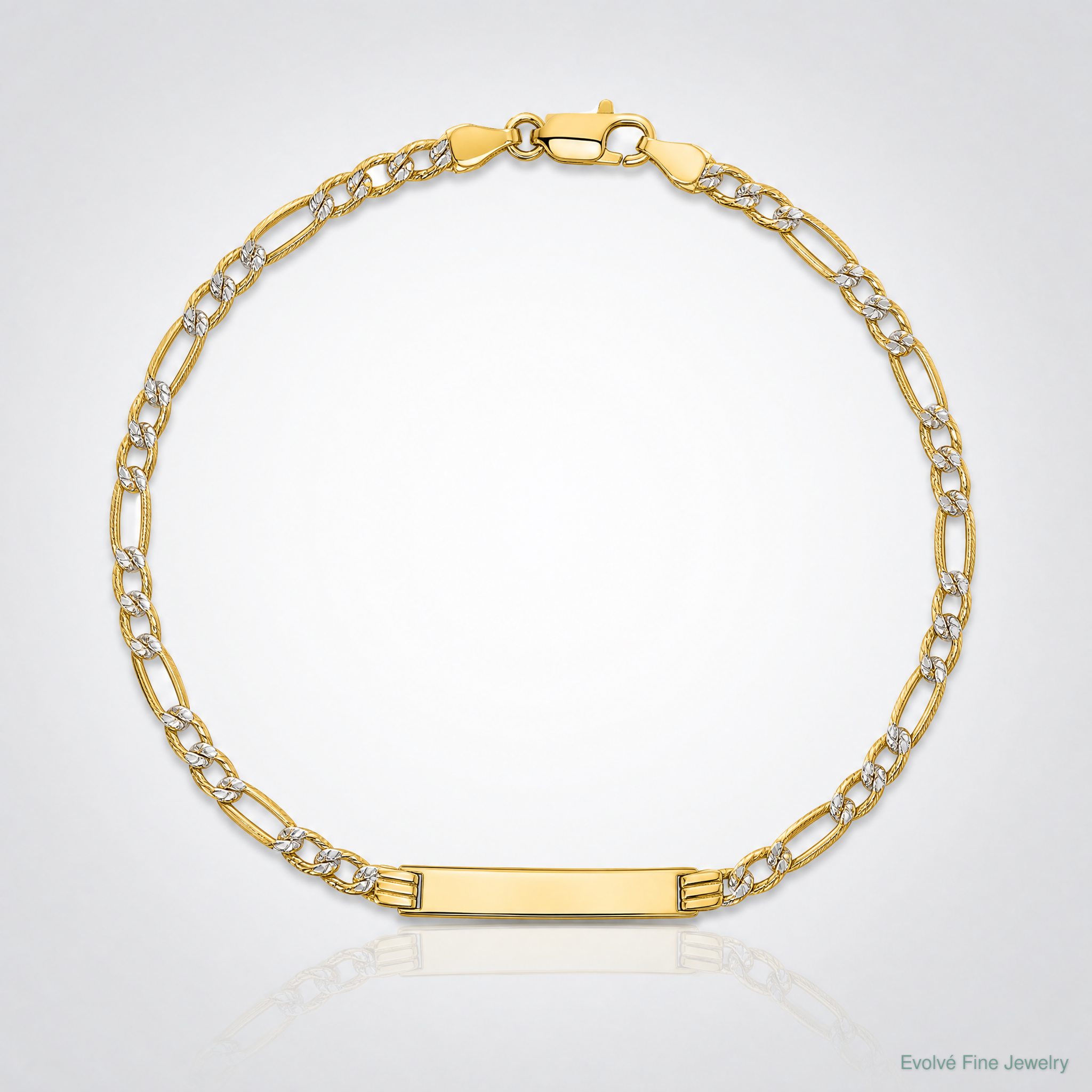 14k w/Rhodium Children's Pavé Figaro Link ID Bracelet - Lifestyle View