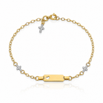 14K Two-tone Baby Polished and Textured Cross w/1in ext. ID Bracelet - Lifestyle View