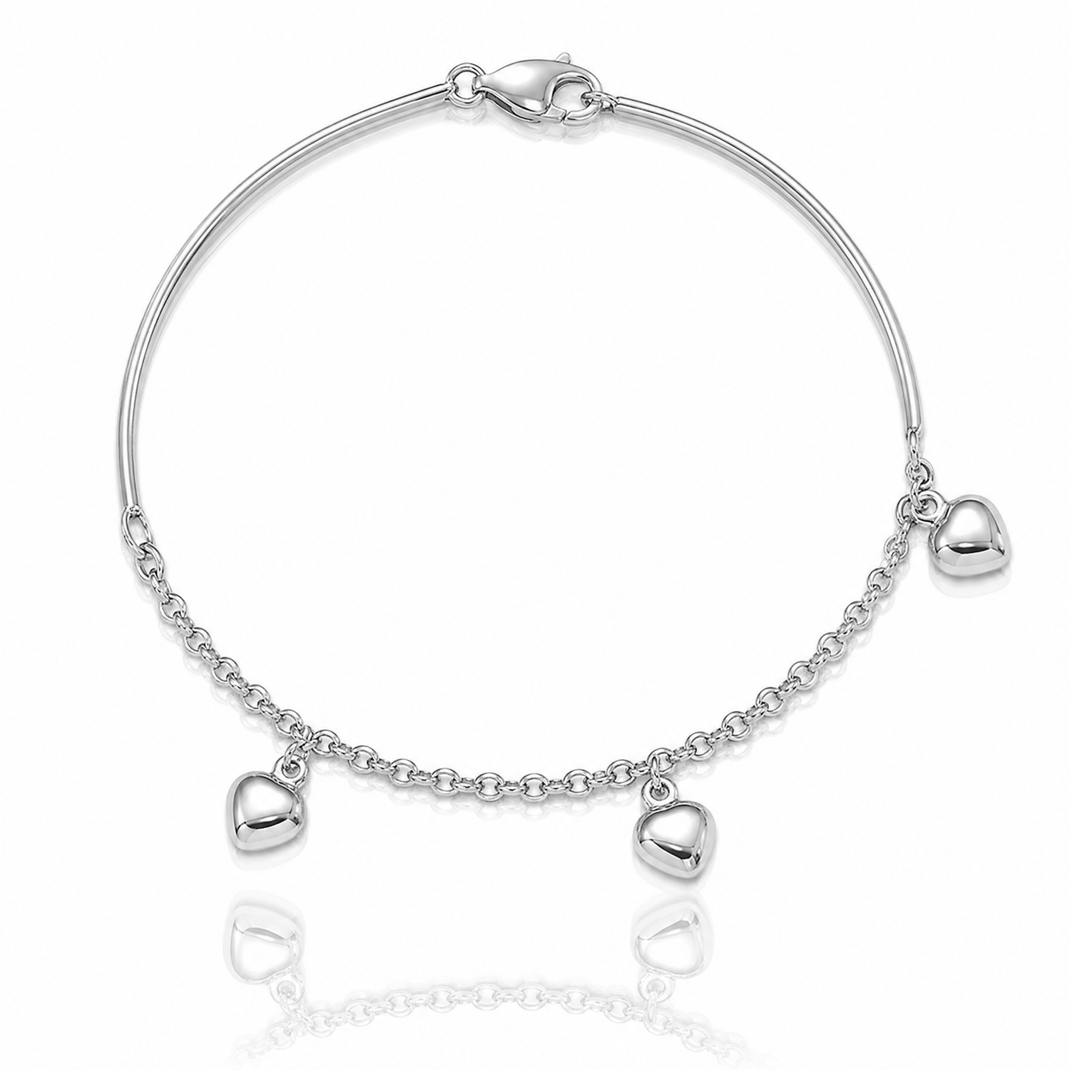 14k White Gold Polished Dangle Heart Baby Bracelet - Lifestyle View