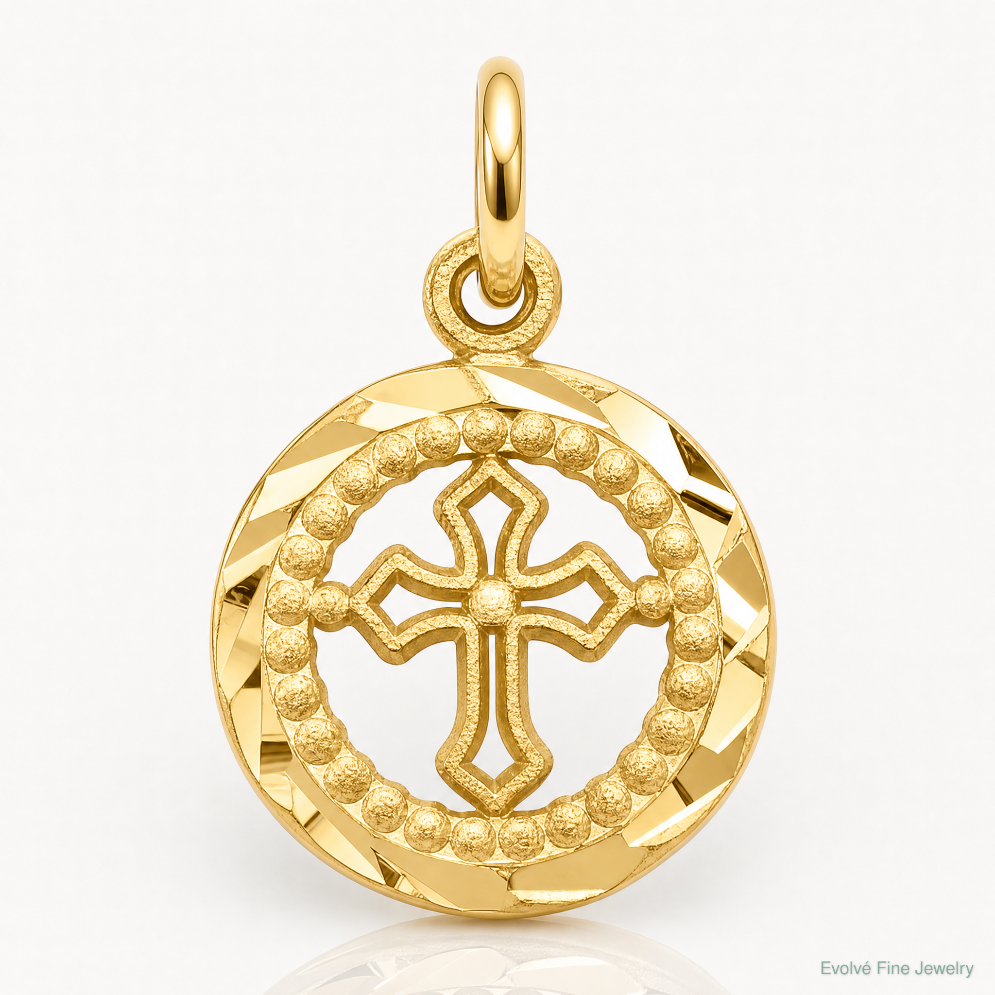 14K Eternal Life Cross in Circle Charm - Lifestyle View
