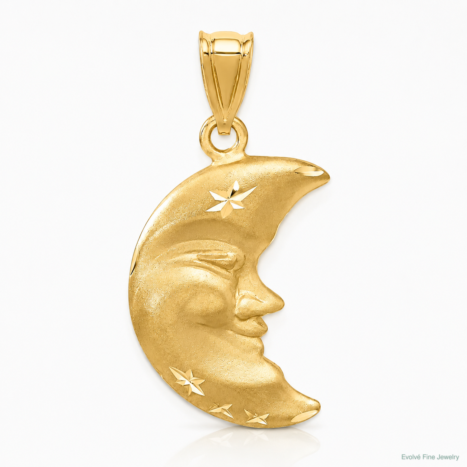 14k Satin Diamond-cut Moon Charm - Lifestyle View