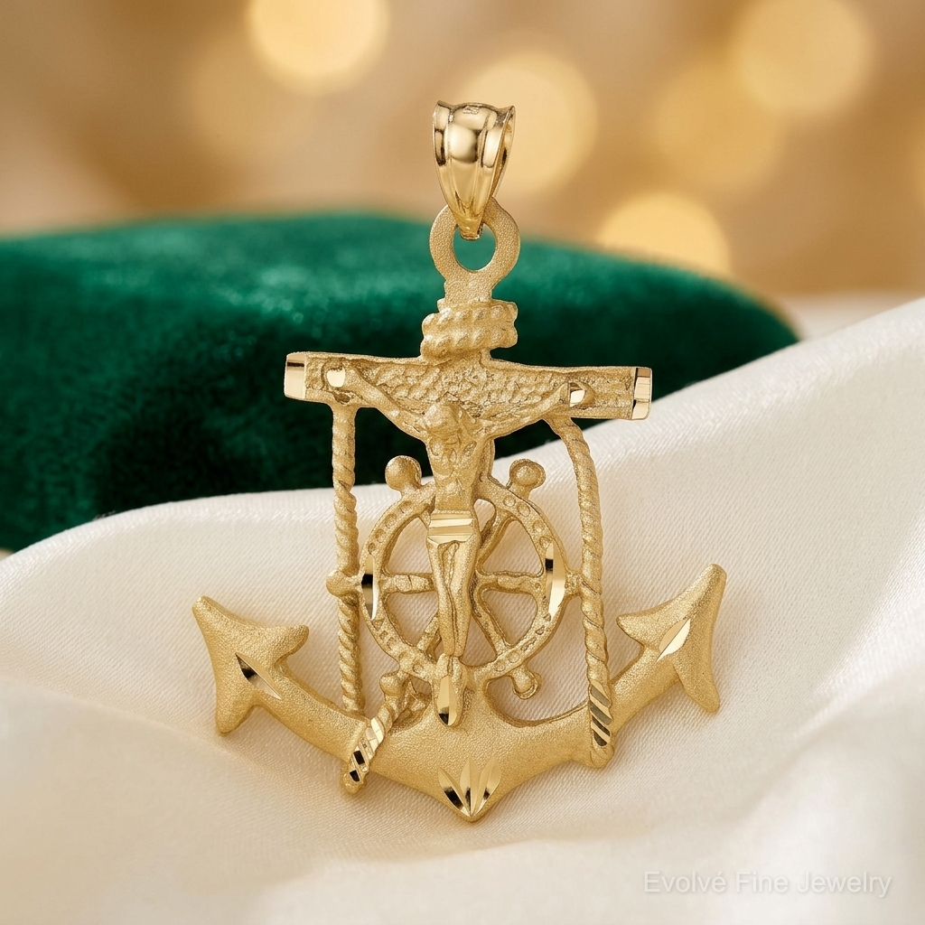 14k Mariners Crucifix Pendant - Lifestyle View