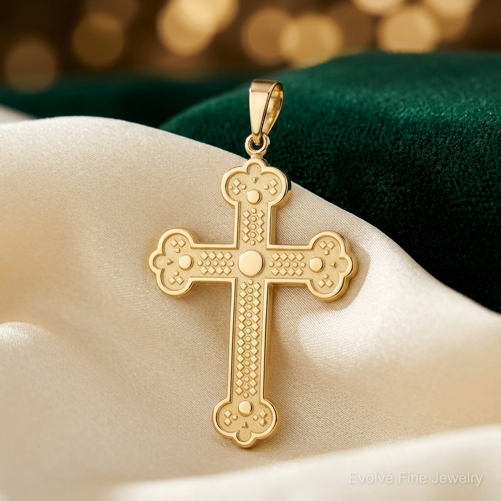 14k Budded Cross Pendant - Lifestyle View