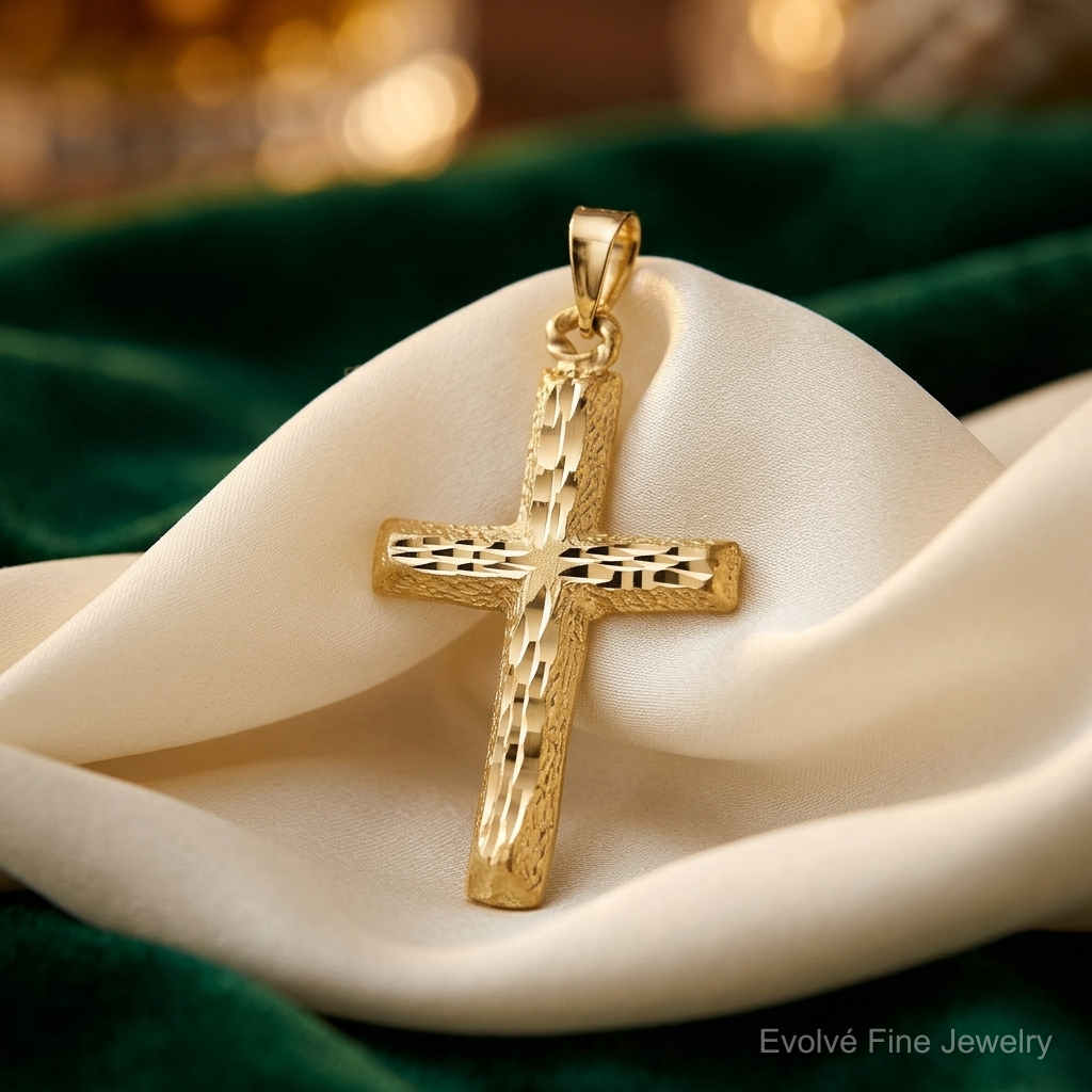 14k Diamond-cut Cross Charm - Lifestyle View