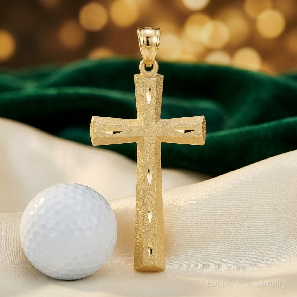 14K Satin and Diamond -Cut Cross Pendant - Lifestyle View
