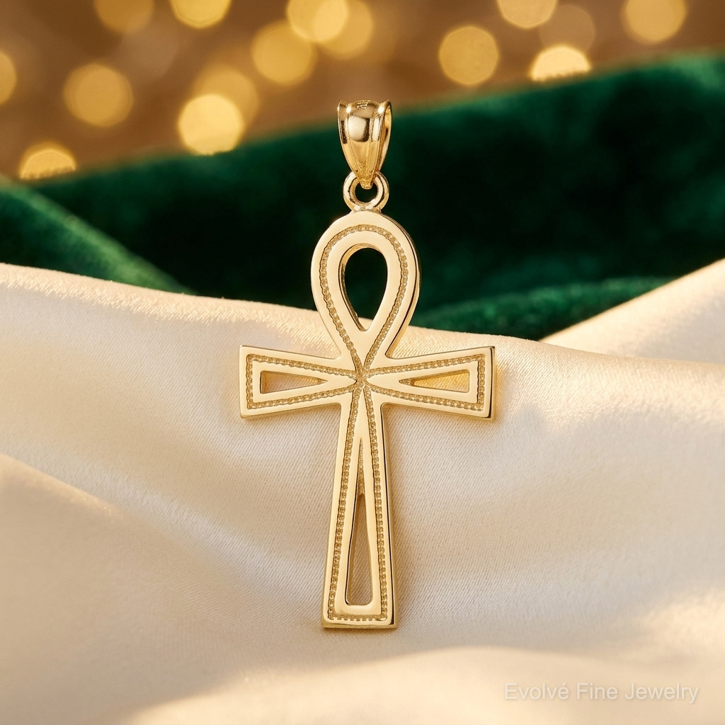 14k Ankh Cross Charm - Lifestyle View