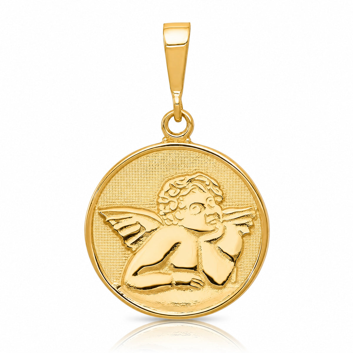14K Polished and Satin Angel Pendant - Lifestyle View
