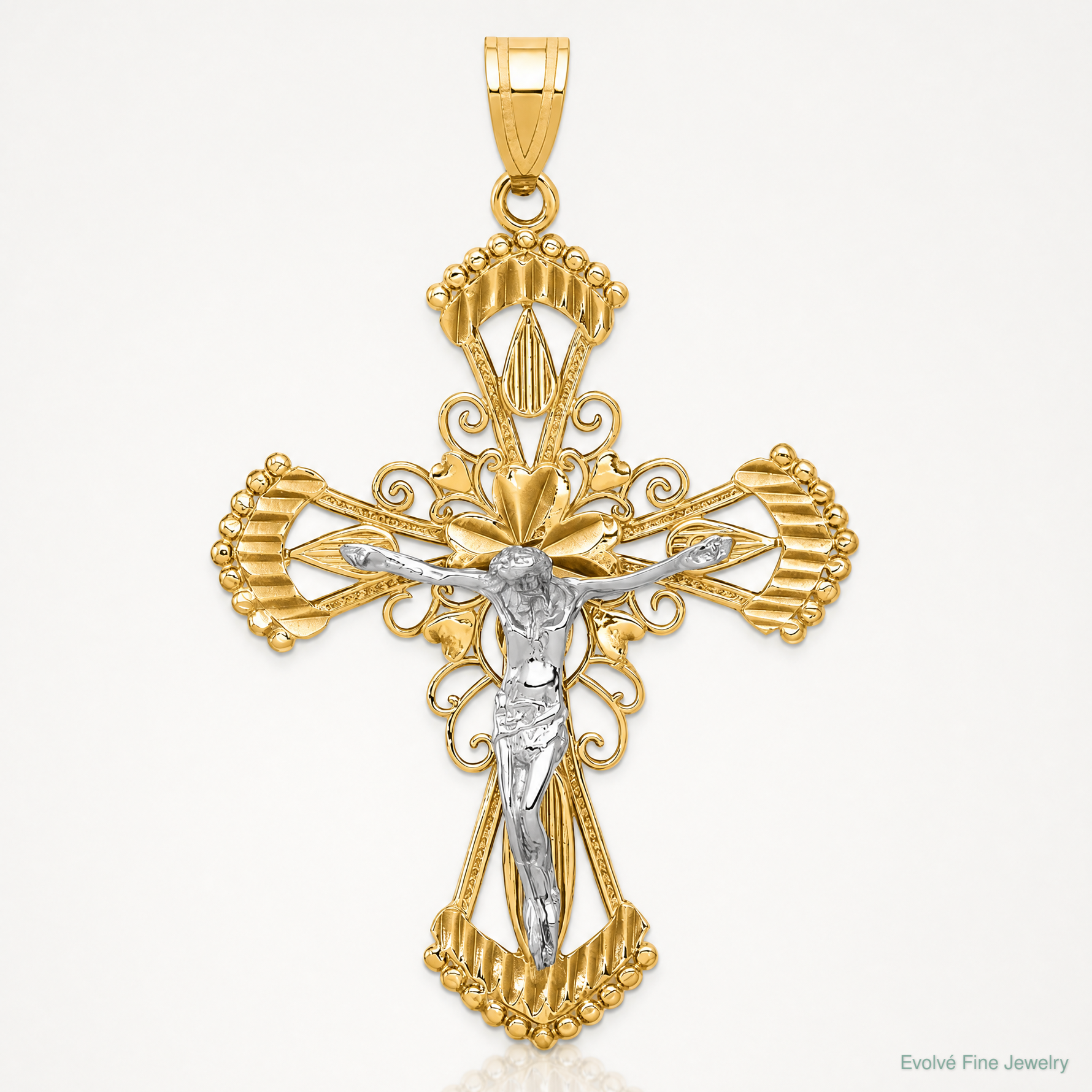 14k Two-tone Diamond-cut Crucifix Pendant - Lifestyle View