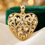 14K Polished Diamond-cut Filigree 3-D Heart Pendant - Lifestyle View
