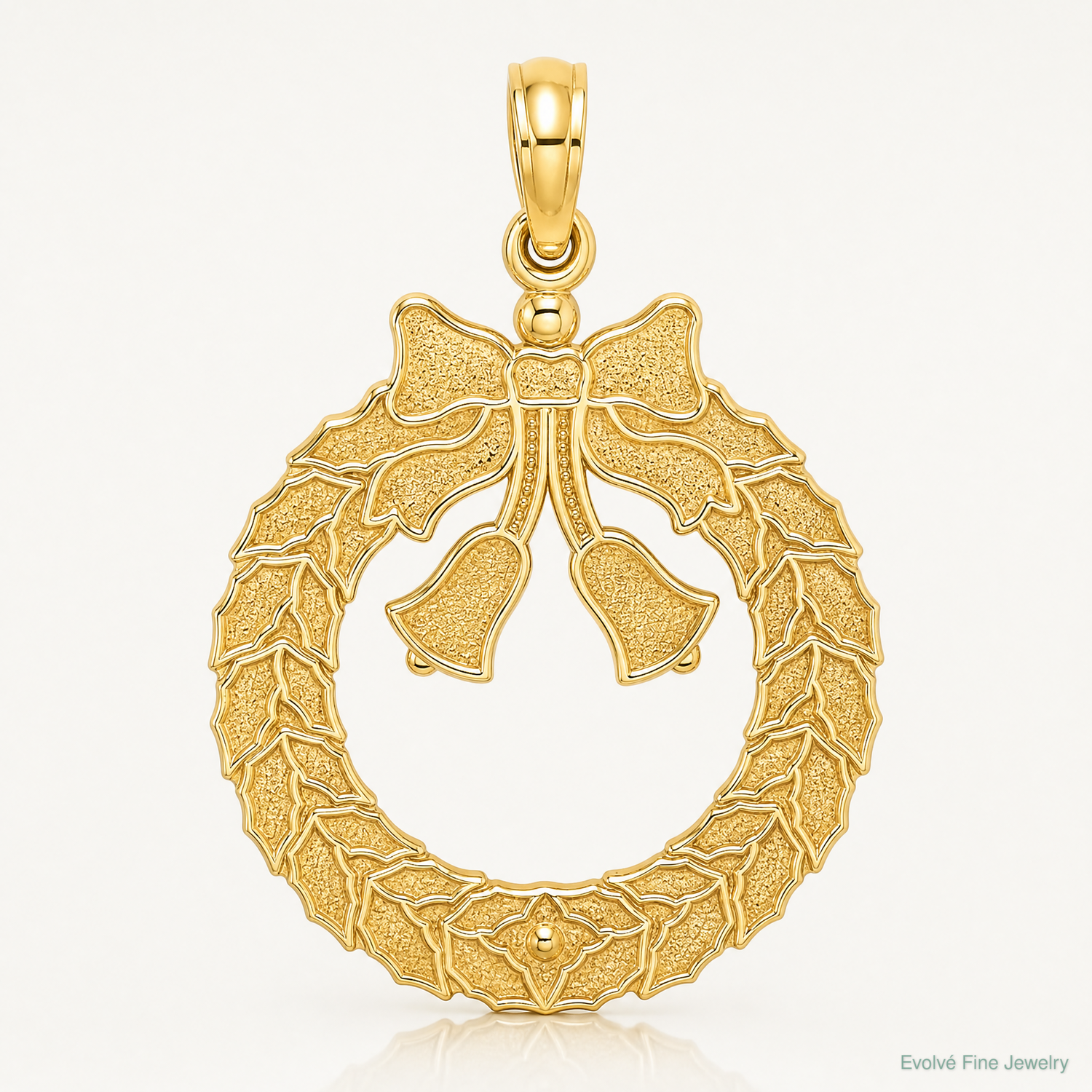 14k Satin/Polished Christmas Wreath Charm - Lifestyle View